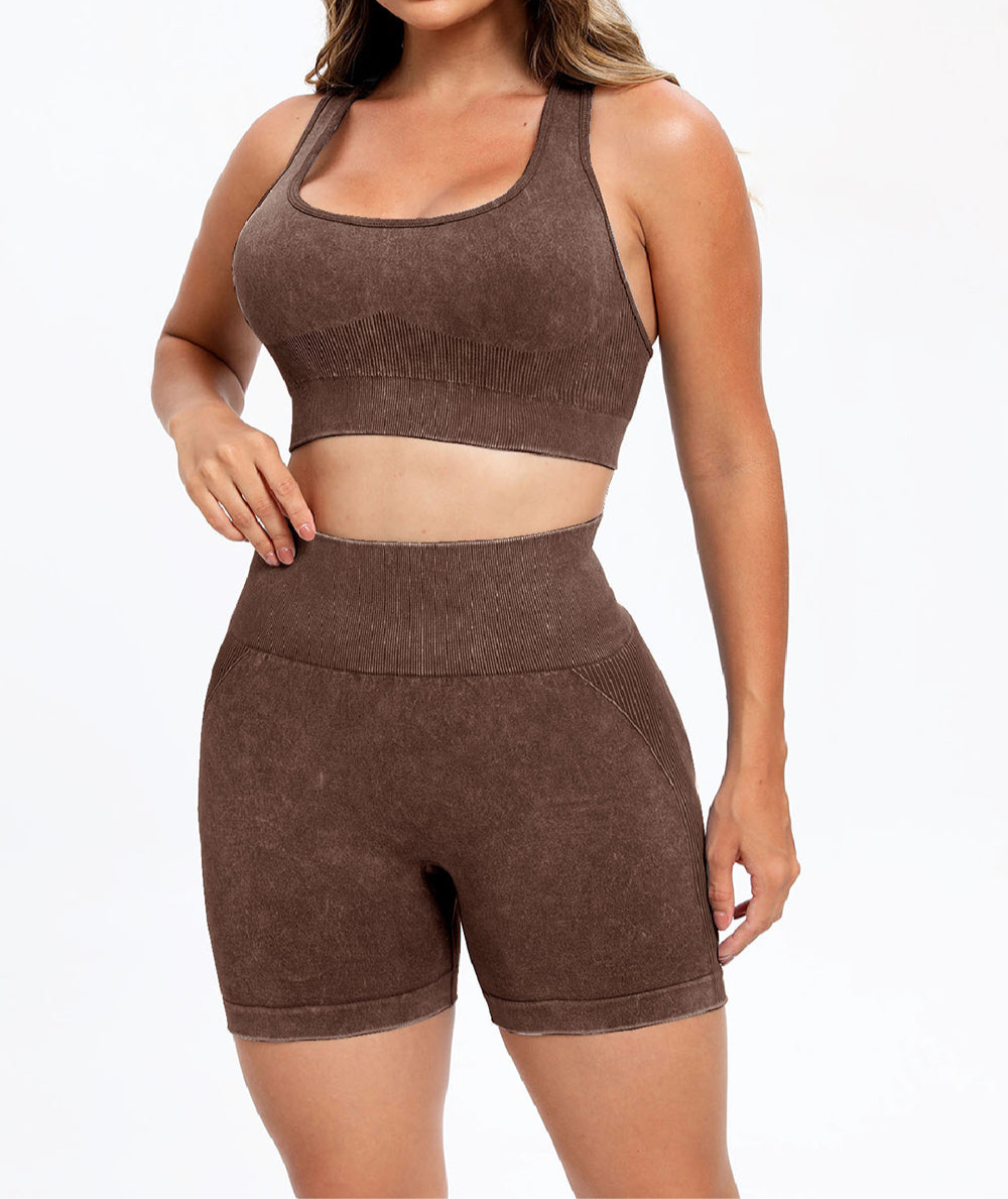 Tami 3 Piece - Washed Racerback Tank, Shorts and Legging Set (multiple color options)