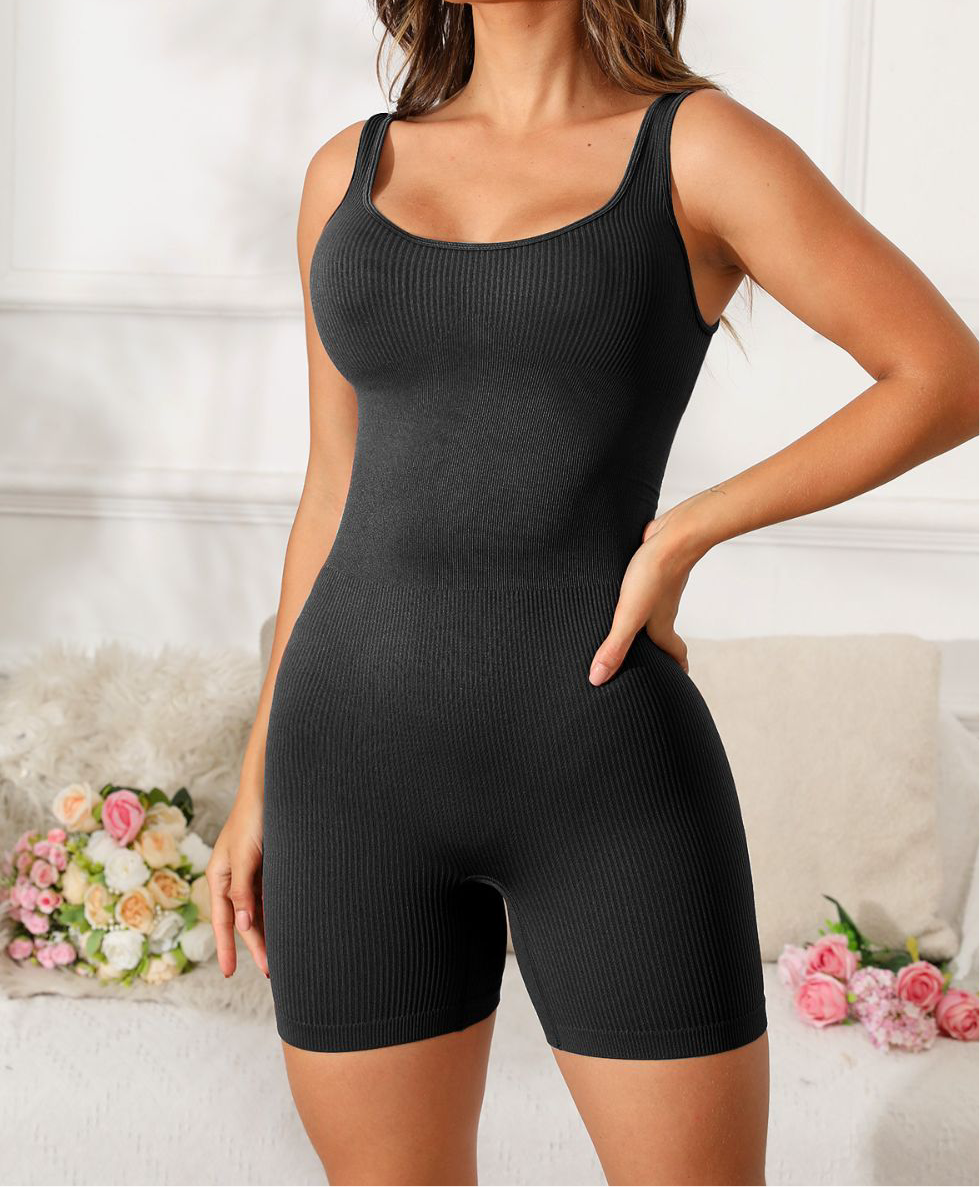 Rhonda Scoop Neck Wide Strap Active Romper multiple color options)