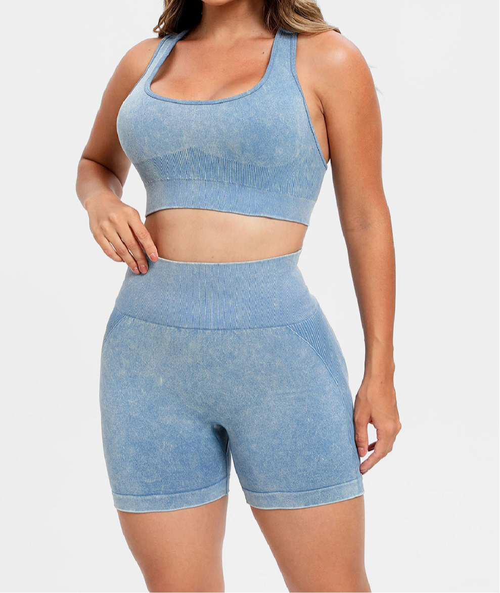 Tami 3 Piece - Washed Racerback Tank, Shorts and Legging Set (multiple color options)