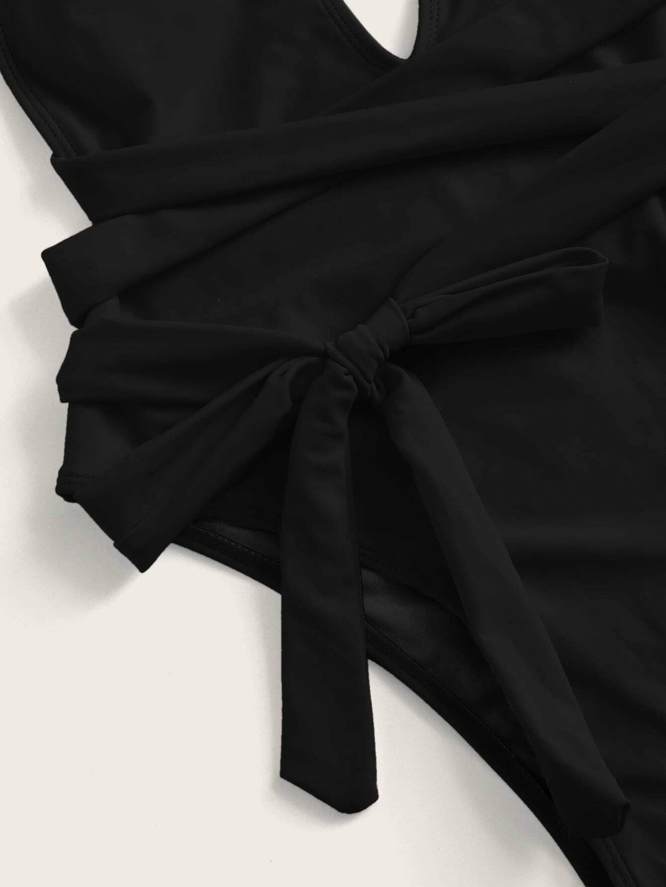 Shauna Halter Neck Deep V Tied One-Piece Swimsuit