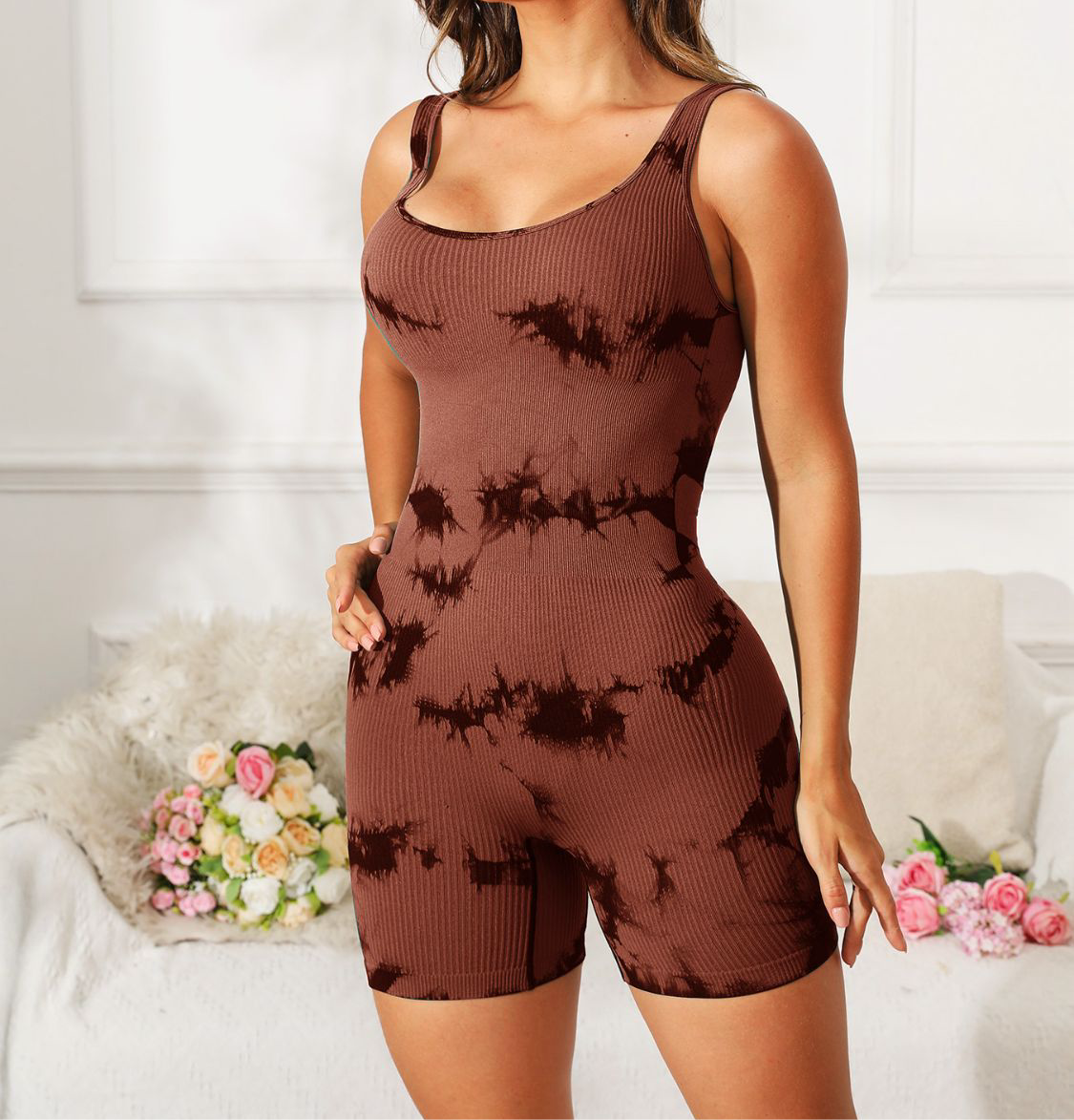 Winnie Tie-Dye Wide Strap Shorts Romper