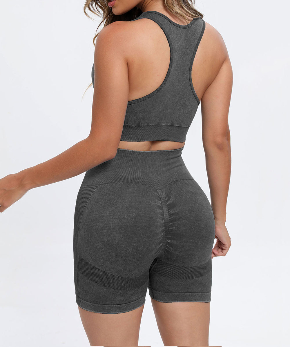 Tami 3 Piece - Washed Racerback Tank, Shorts and Legging Set (multiple color options)