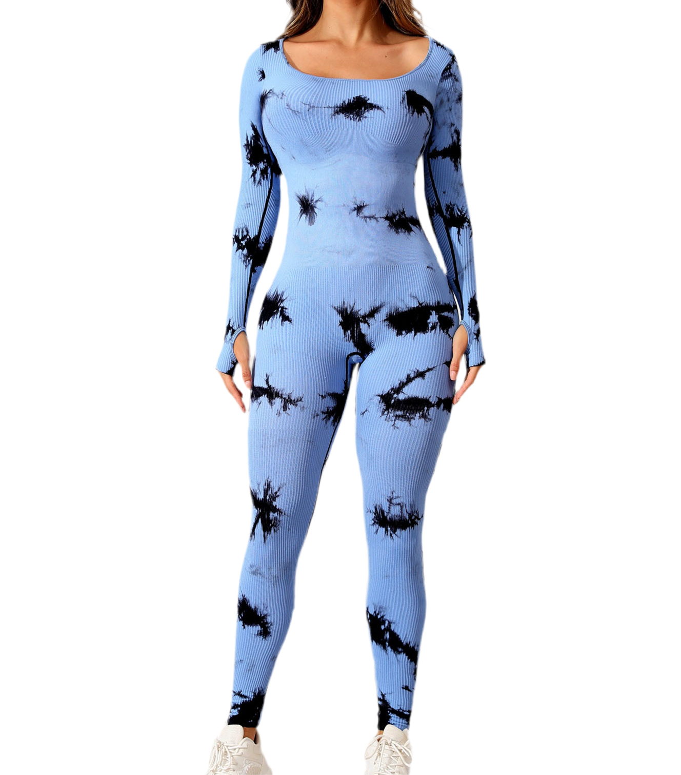 Brandie Tie Dye Scoop Neck Long Sleeve Active Jumpsuit (multiple color options)