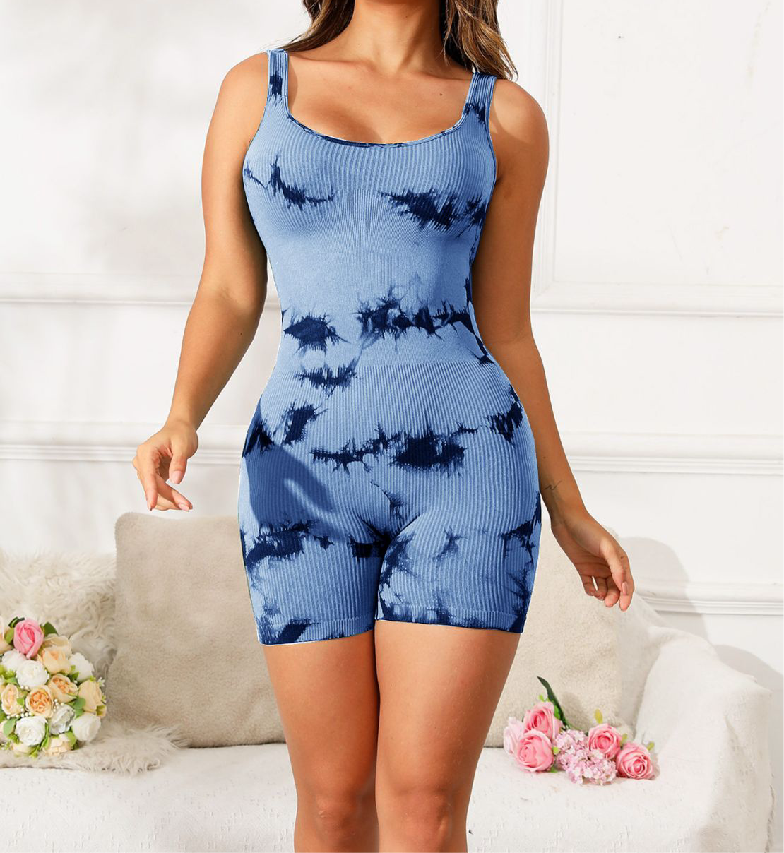 Winnie Tie-Dye Wide Strap Shorts Romper