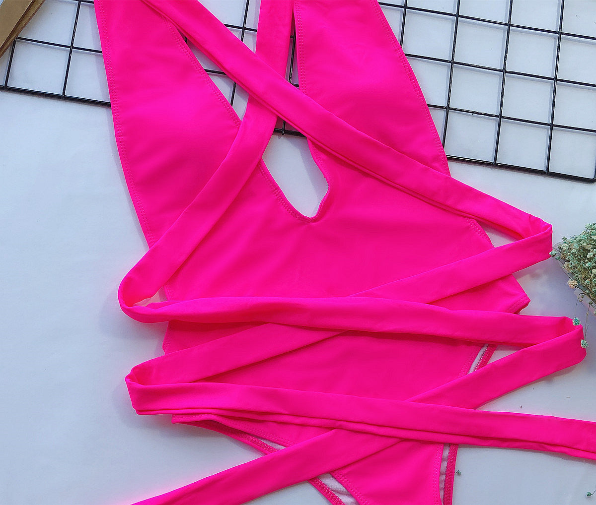 Shauna Halter Neck Deep V Tied One-Piece Swimsuit