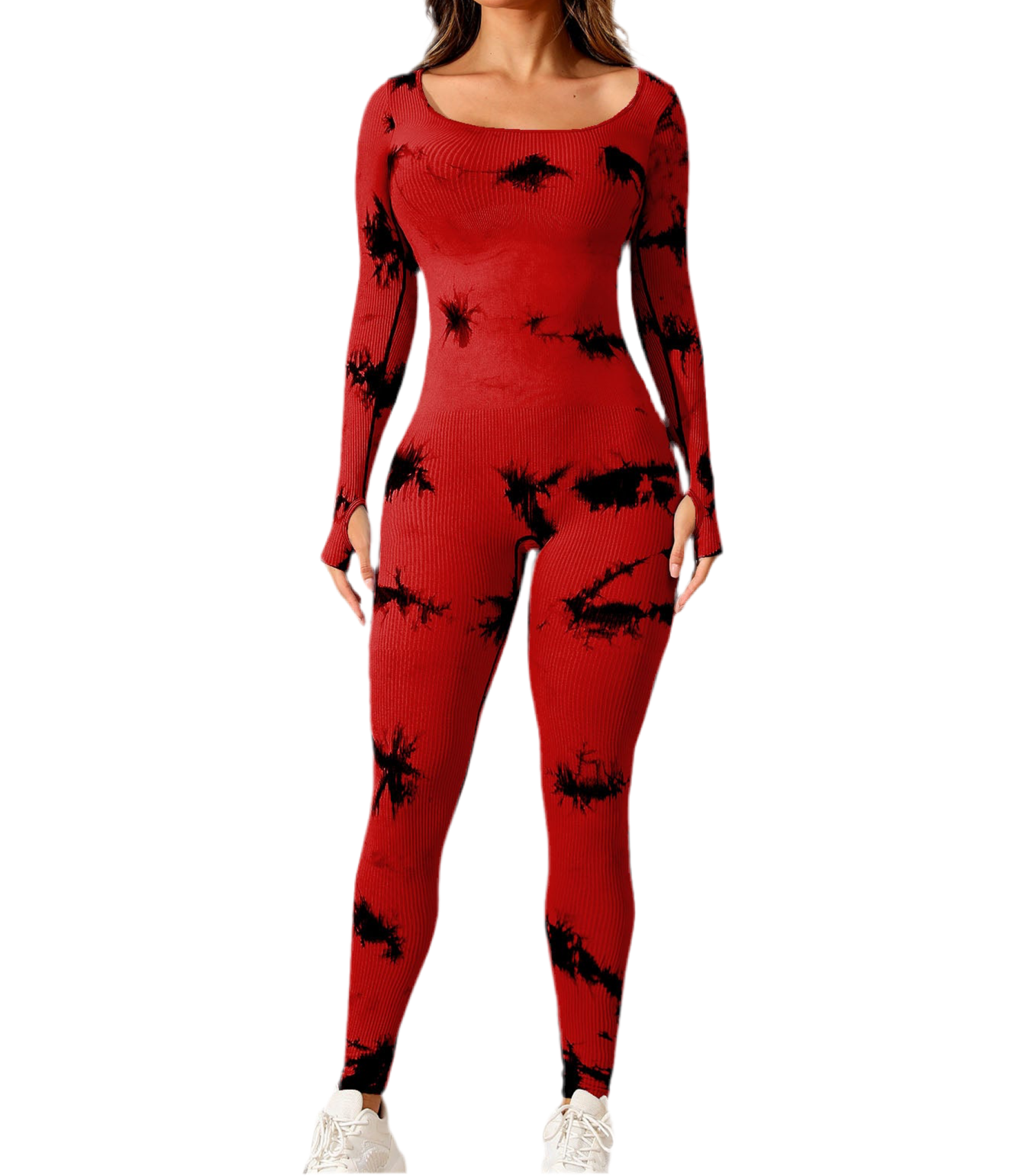 Brandie Tie Dye Scoop Neck Long Sleeve Active Jumpsuit (multiple color options)