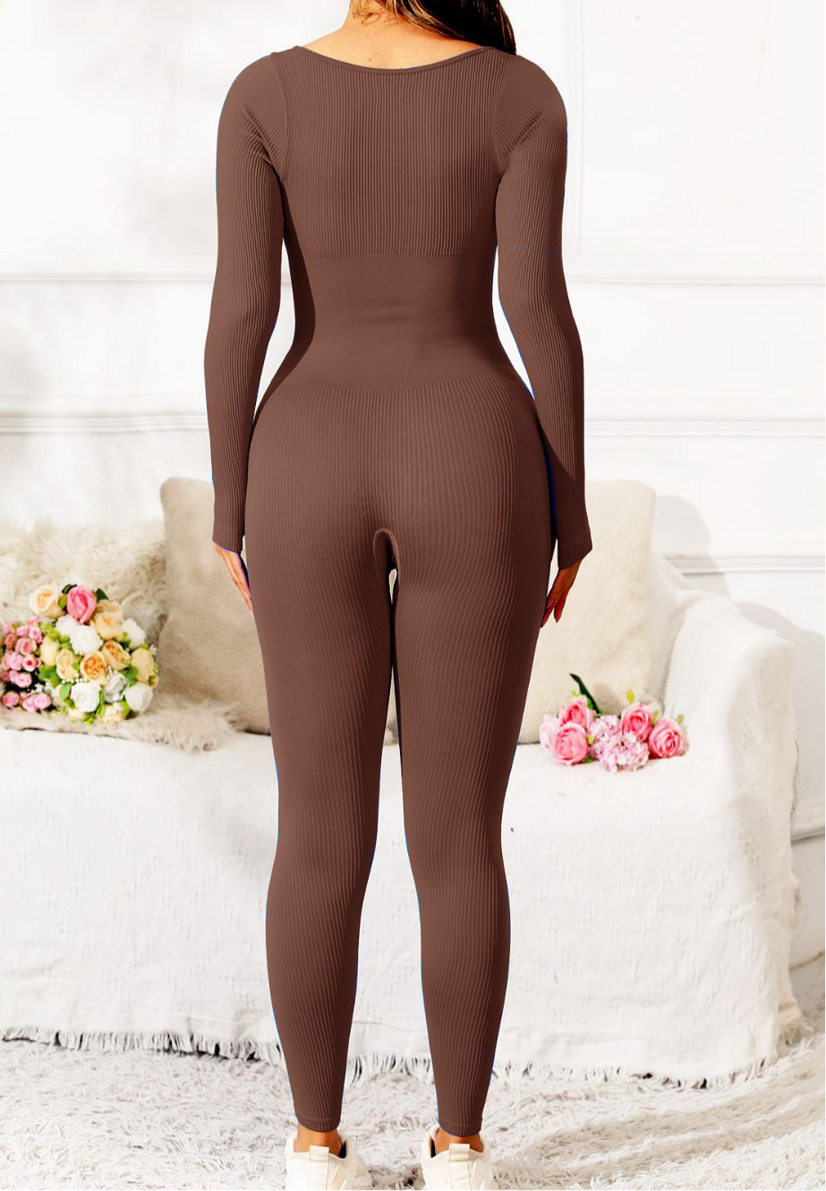 Makaya Scoop Neck Long Sleeve Active Jumpsuit