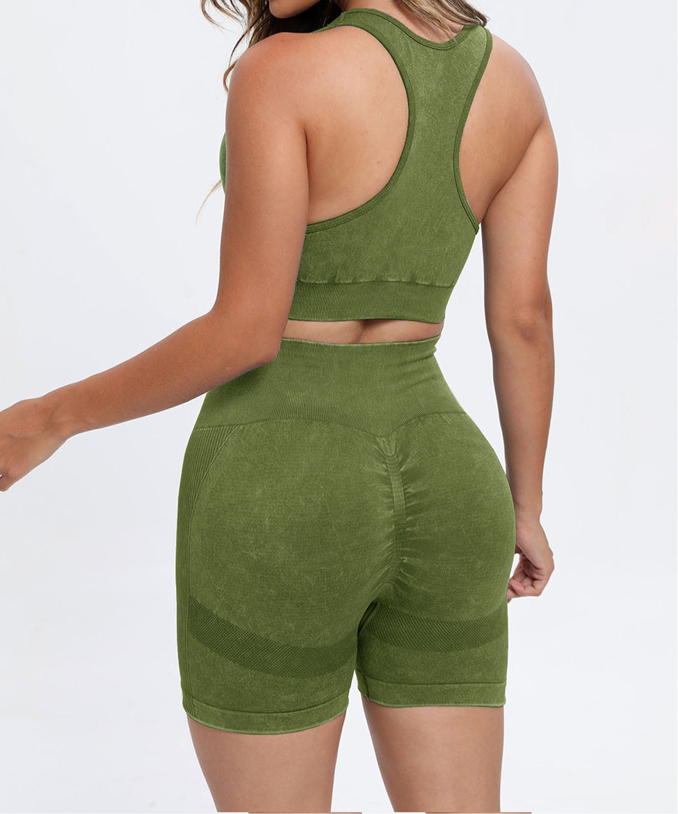 Tami 3 Piece - Washed Racerback Tank, Shorts and Legging Set (multiple color options)