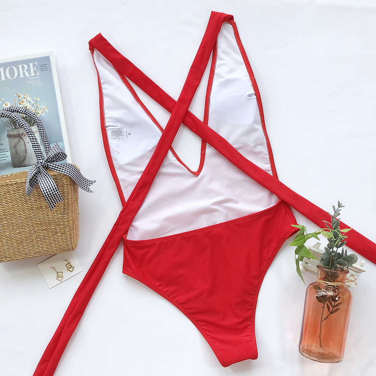 Shauna Halter Neck Deep V Tied One-Piece Swimsuit