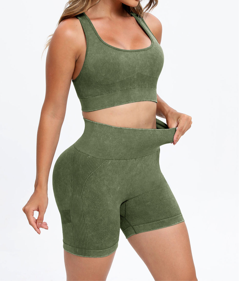 Tami 3 Piece - Washed Racerback Tank, Shorts and Legging Set (multiple color options)