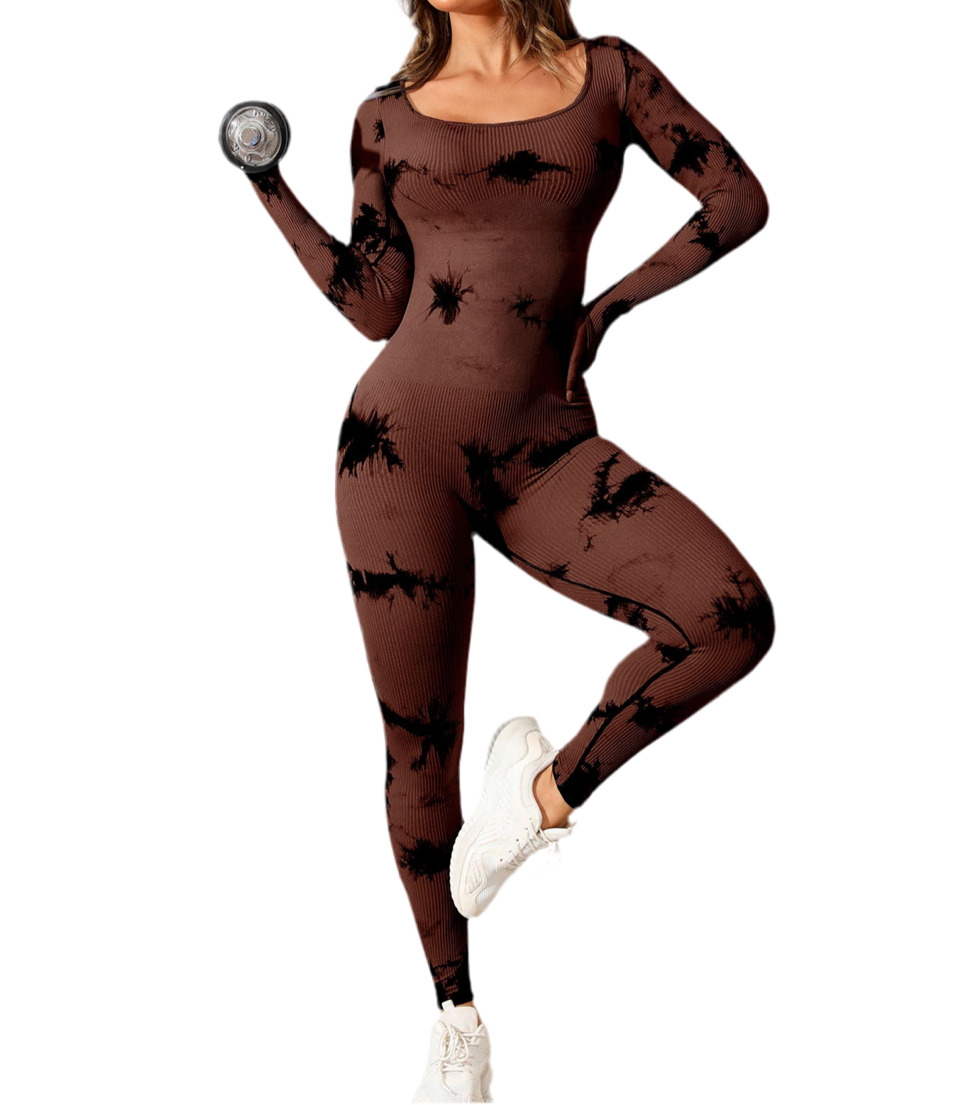 Brandie Tie Dye Scoop Neck Long Sleeve Active Jumpsuit (multiple color options)