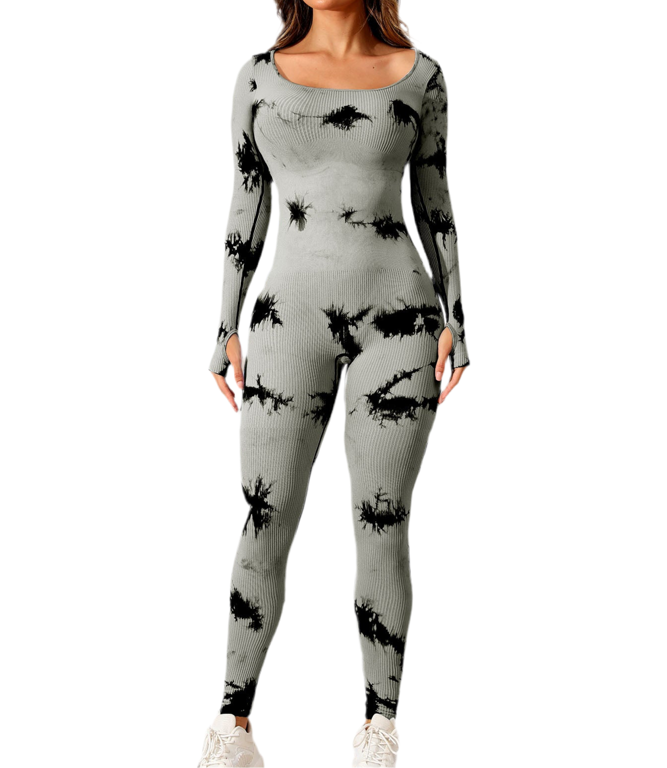 Brandie Tie Dye Scoop Neck Long Sleeve Active Jumpsuit (multiple color options)