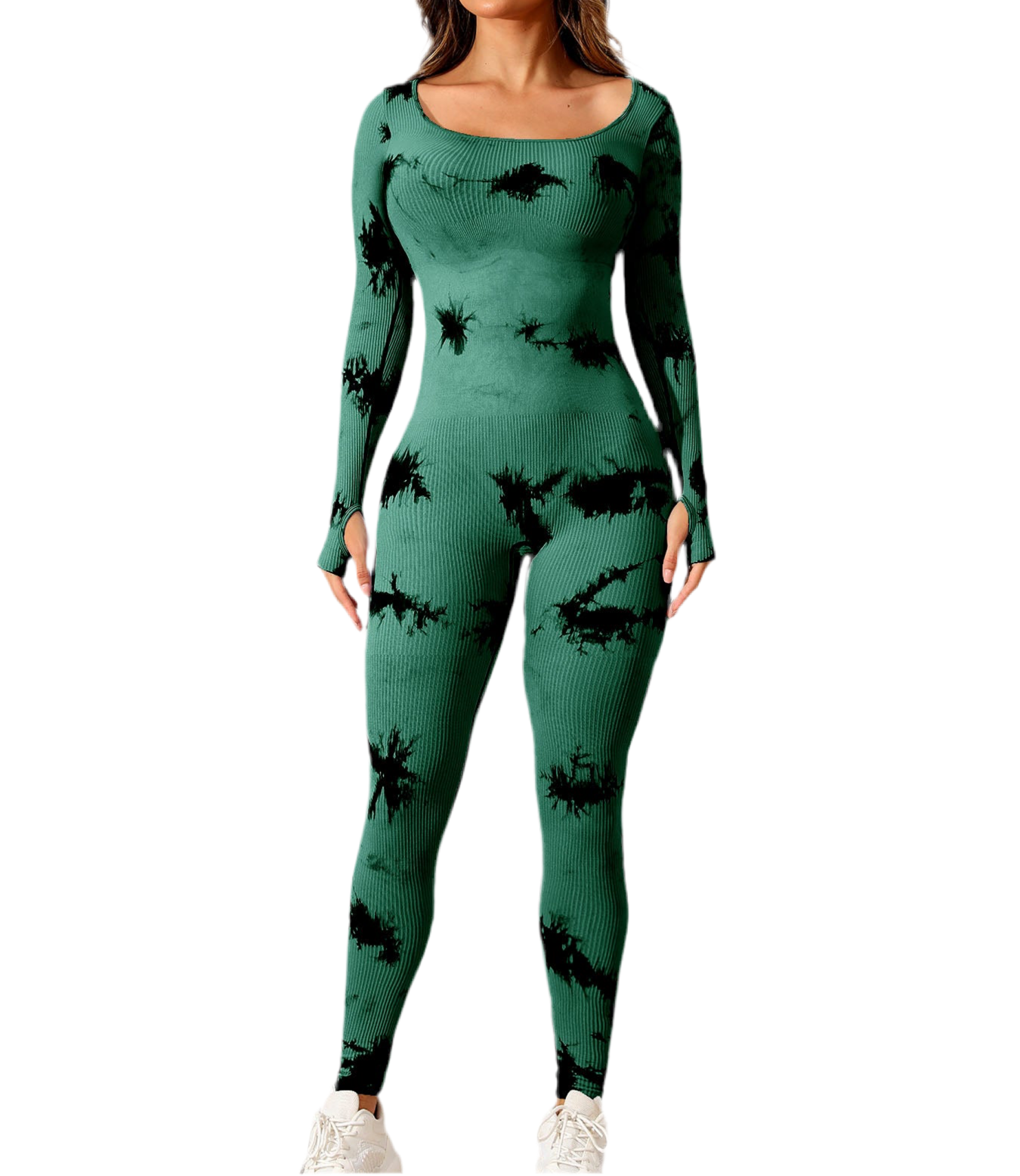 Brandie Tie Dye Scoop Neck Long Sleeve Active Jumpsuit (multiple color options)