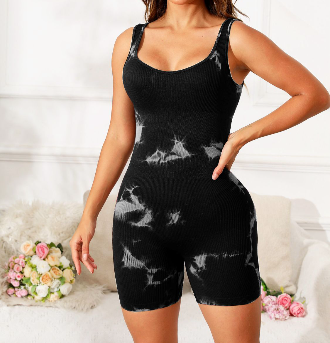 Winnie Tie-Dye Wide Strap Shorts Romper