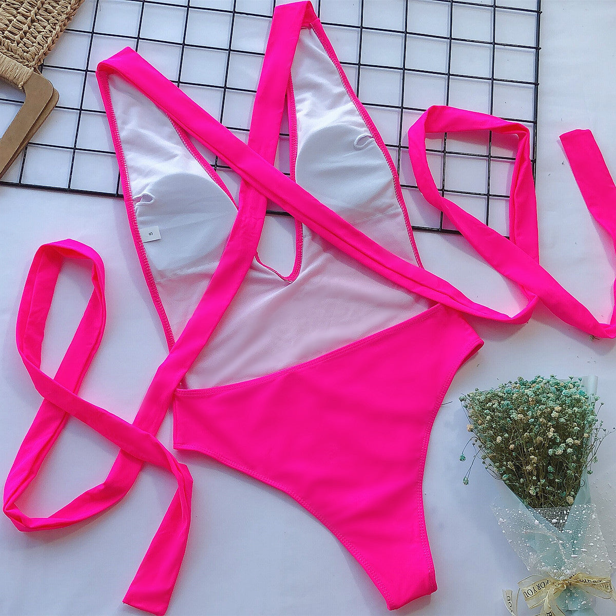 Shauna Halter Neck Deep V Tied One-Piece Swimsuit
