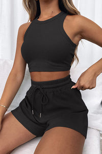 Micki Round Neck Top and Drawstring Short Set