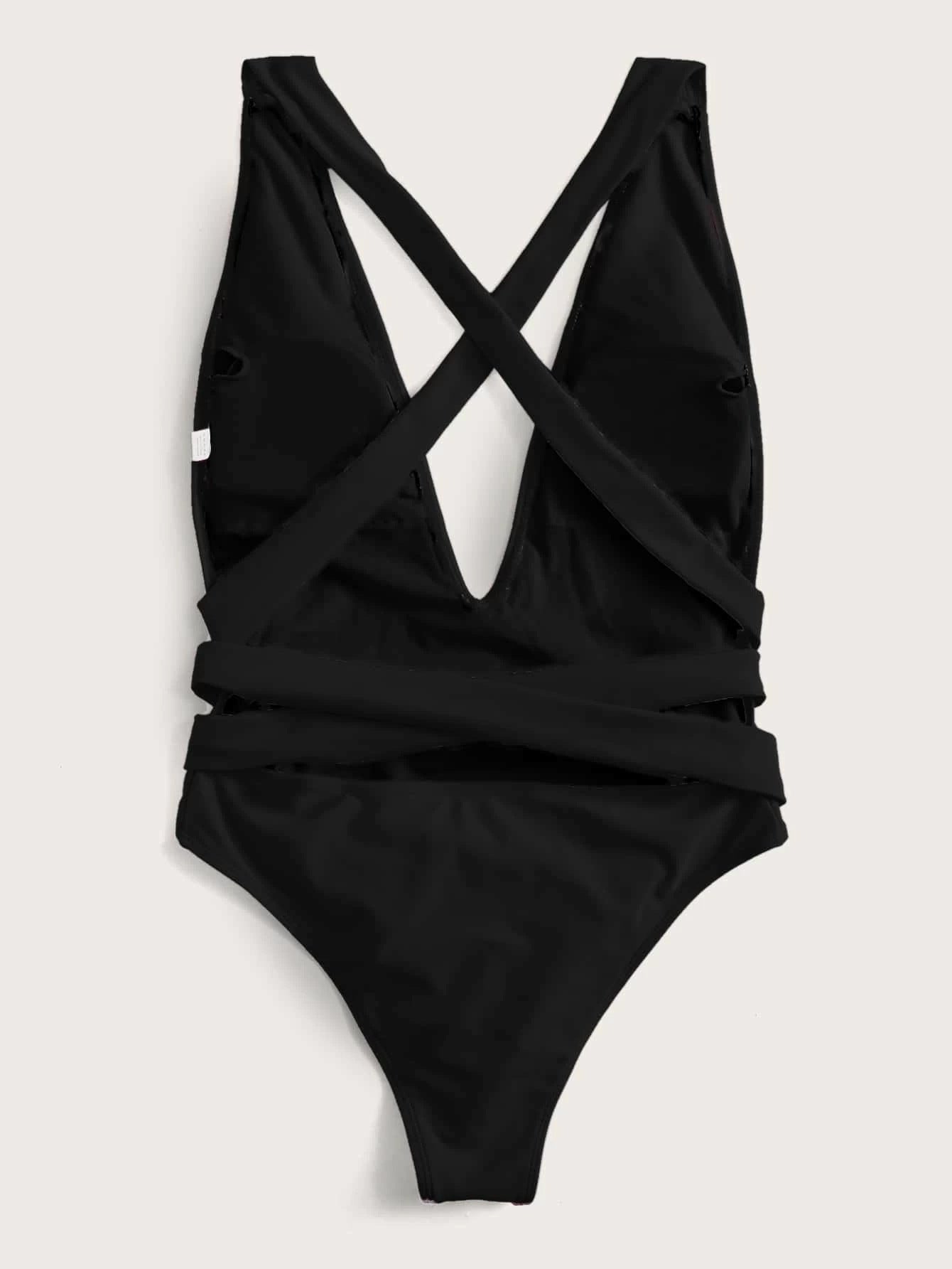 Shauna Halter Neck Deep V Tied One-Piece Swimsuit