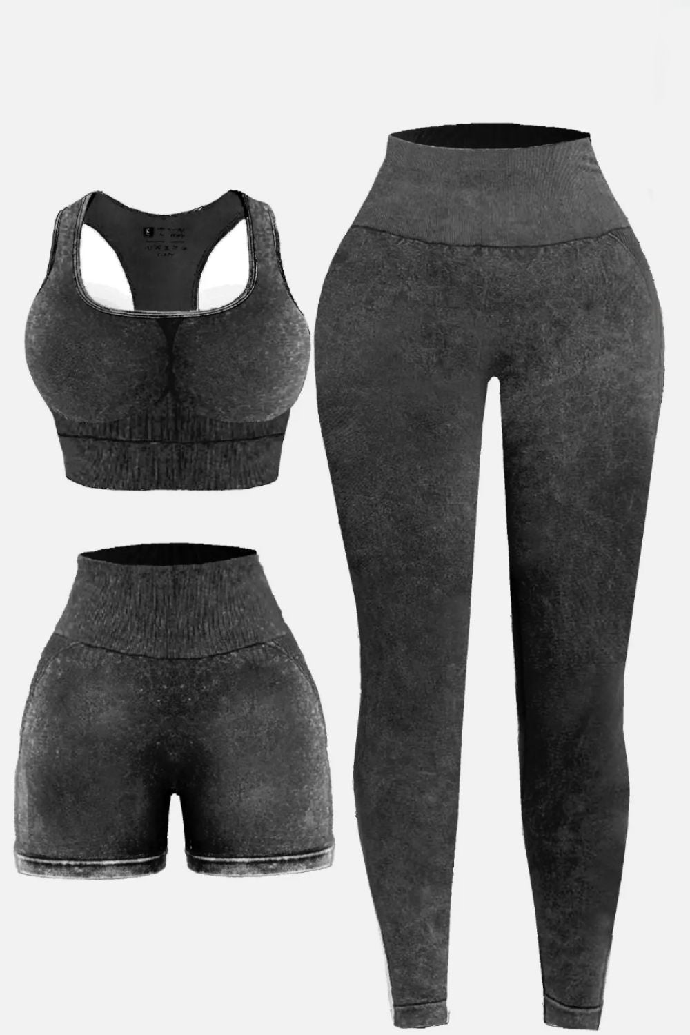 Tami 3 Piece - Washed Racerback Tank, Shorts and Legging Set (multiple color options)