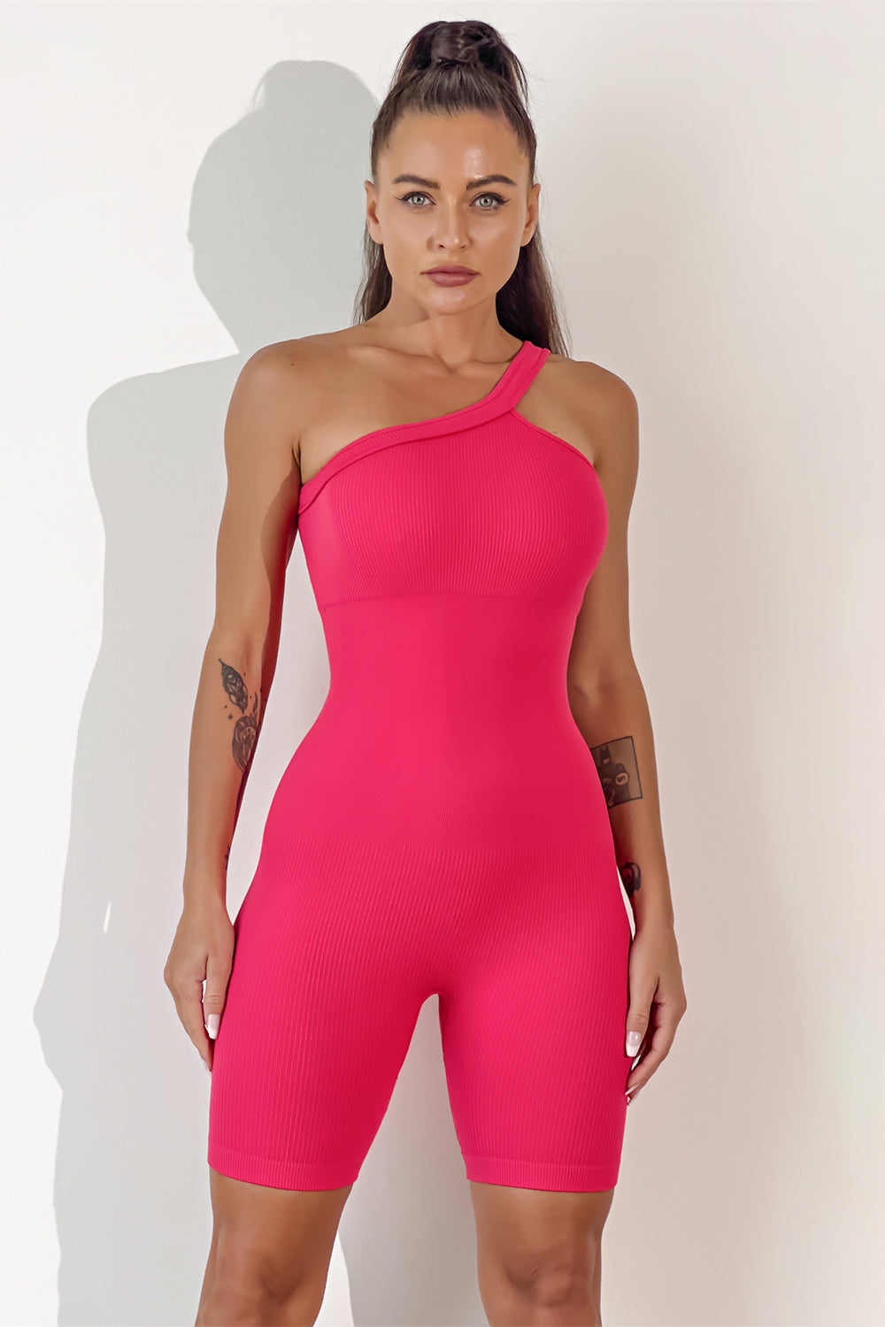 Nylla Asymmetrical Neck, Wide Strap Active Romper (multiple color options)