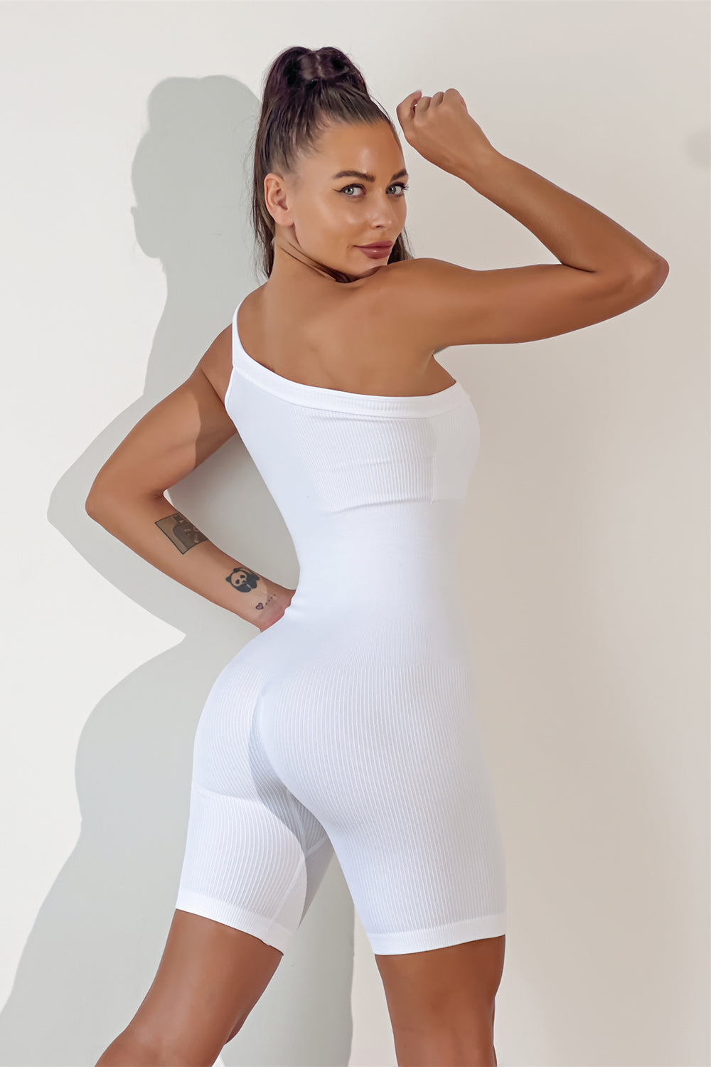 Nylla Asymmetrical Neck, Wide Strap Active Romper (multiple color options)