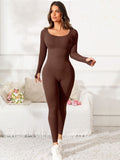 Makaya Scoop Neck Long Sleeve Active Jumpsuit