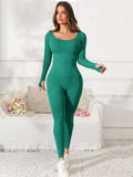 Makaya Scoop Neck Long Sleeve Active Jumpsuit