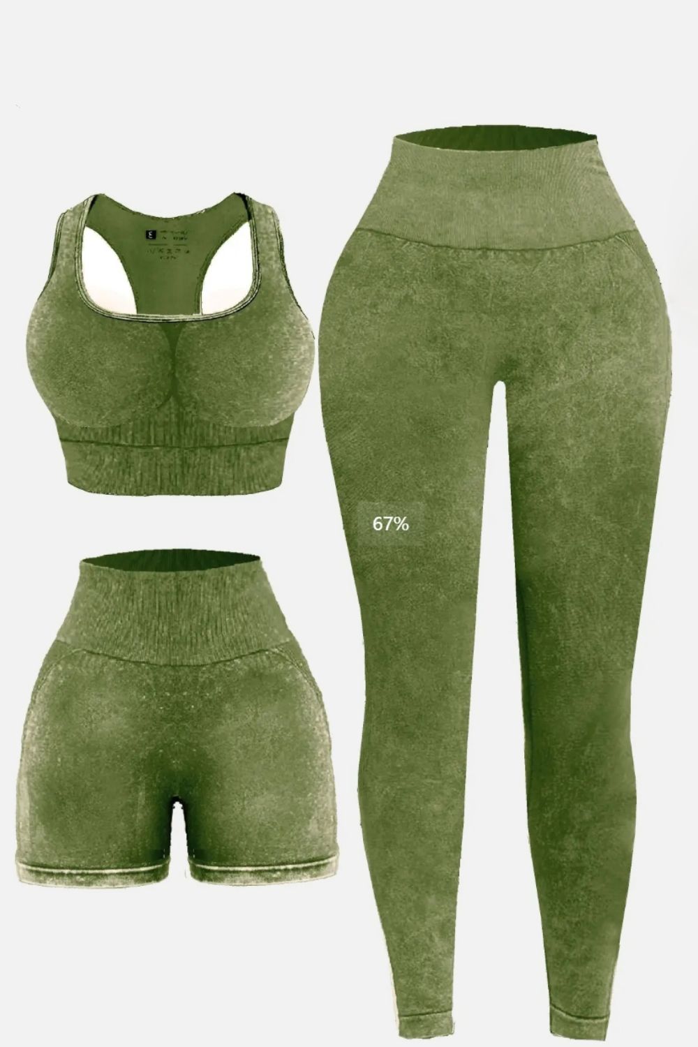 Tami 3 Piece - Washed Racerback Tank, Shorts and Legging Set (multiple color options)