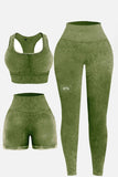 Tami 3 Piece - Washed Racerback Tank, Shorts and Legging Set (multiple color options)