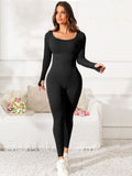 Makaya Scoop Neck Long Sleeve Active Jumpsuit