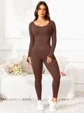 Makaya Scoop Neck Long Sleeve Active Jumpsuit