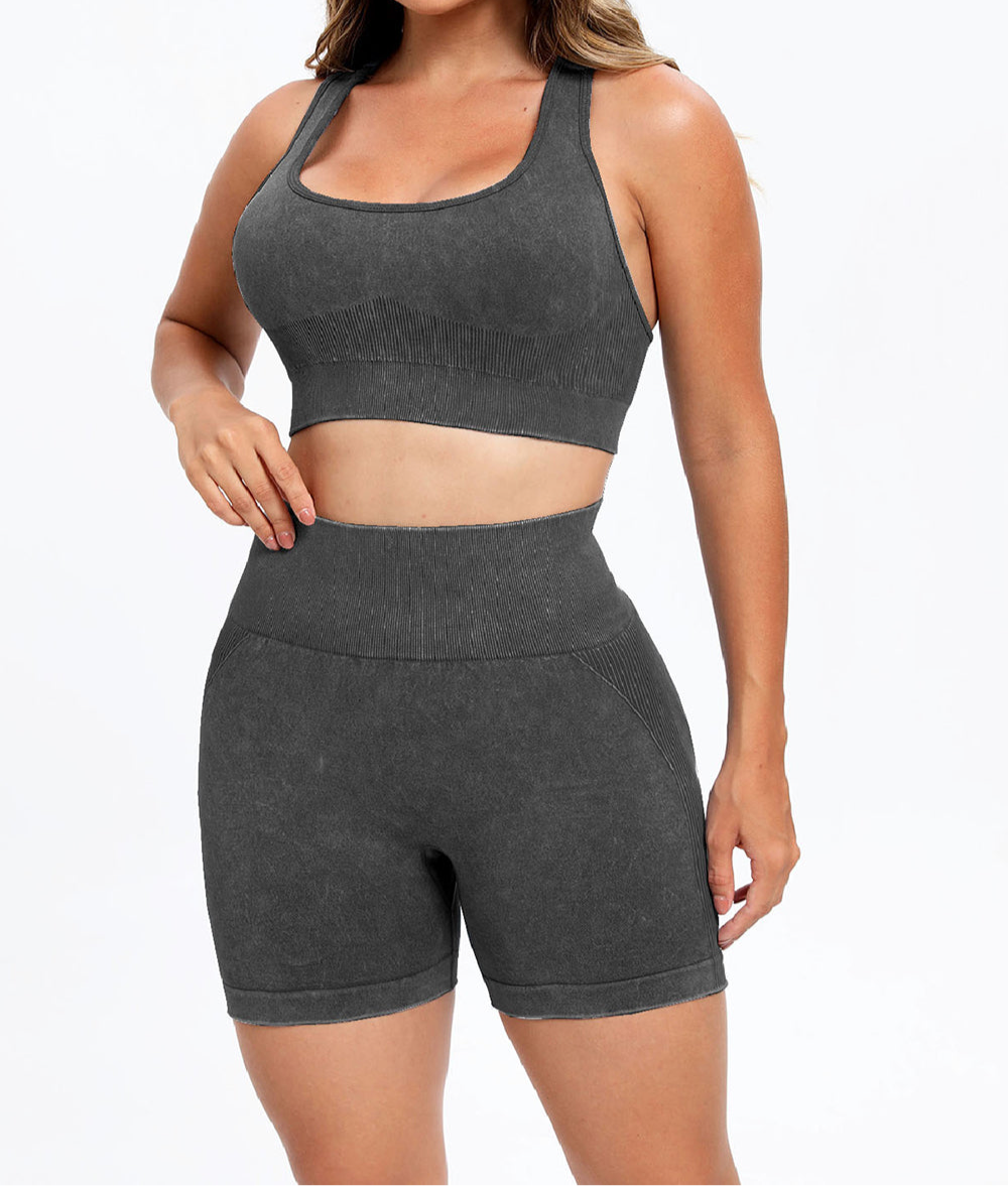 Tami 3 Piece - Washed Racerback Tank, Shorts and Legging Set (multiple color options)