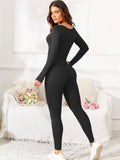 Makaya Scoop Neck Long Sleeve Active Jumpsuit