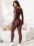 Makaya Scoop Neck Long Sleeve Active Jumpsuit