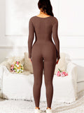 Makaya Scoop Neck Long Sleeve Active Jumpsuit