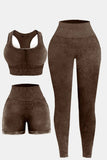 Tami 3 Piece - Washed Racerback Tank, Shorts and Legging Set (multiple color options)