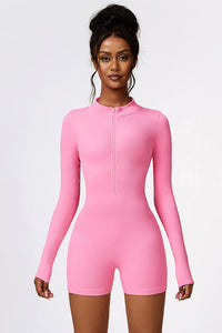 Zendaya Half Zip Long Sleeve Spandex Romper (multiple color options)