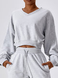 Vivian V-Neck Dropped Shoulder Cropped Sweatshirt (multiple color options)