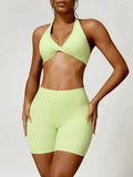 Norma Twisted Halter Neck Bra and Shorts Active Set (multiple color options)