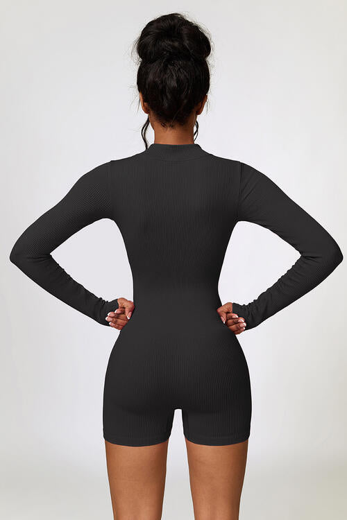 Zendaya Half Zip Long Sleeve Spandex Romper (multiple color options)