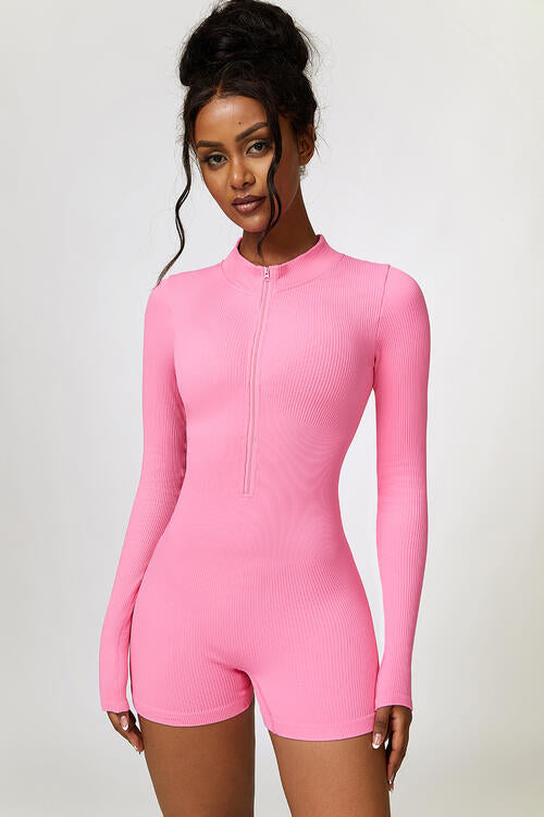 Zendaya Half Zip Long Sleeve Spandex Romper (multiple color options)