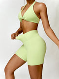 Norma Twisted Halter Neck Bra and Shorts Active Set (multiple color options)